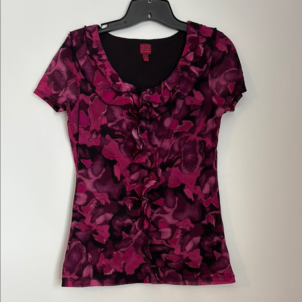 212 Collection Fitted Purple Ruffled Floral Blouse size small
